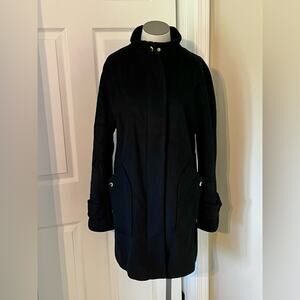Anne Klein Womens Black Wool Blend Full Zip Button Work Cocoon Coat Sz M